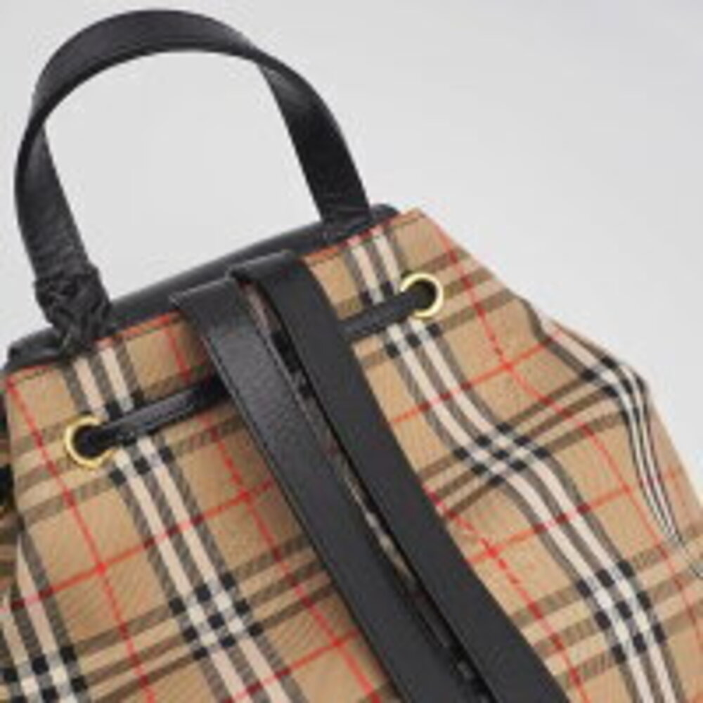 Burberry Canvas Leather Backpack Drawstring Check Black - Picture 5 of 9